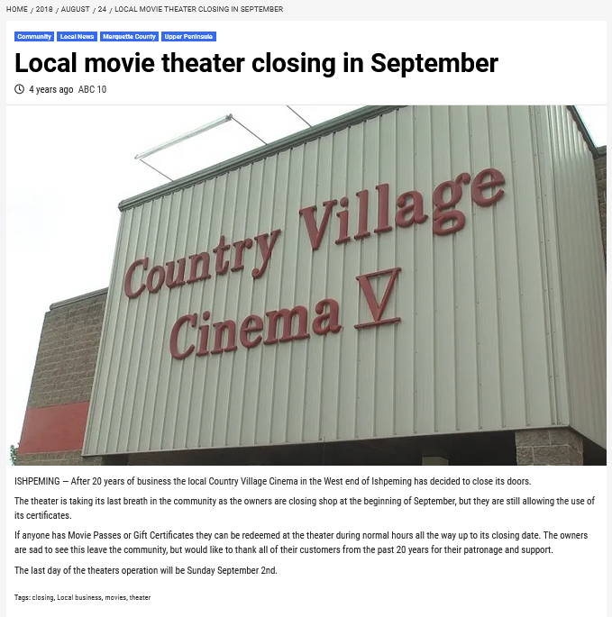 Country Village Cinema V - ARTICLE ON CLOSING FROM ABC 10